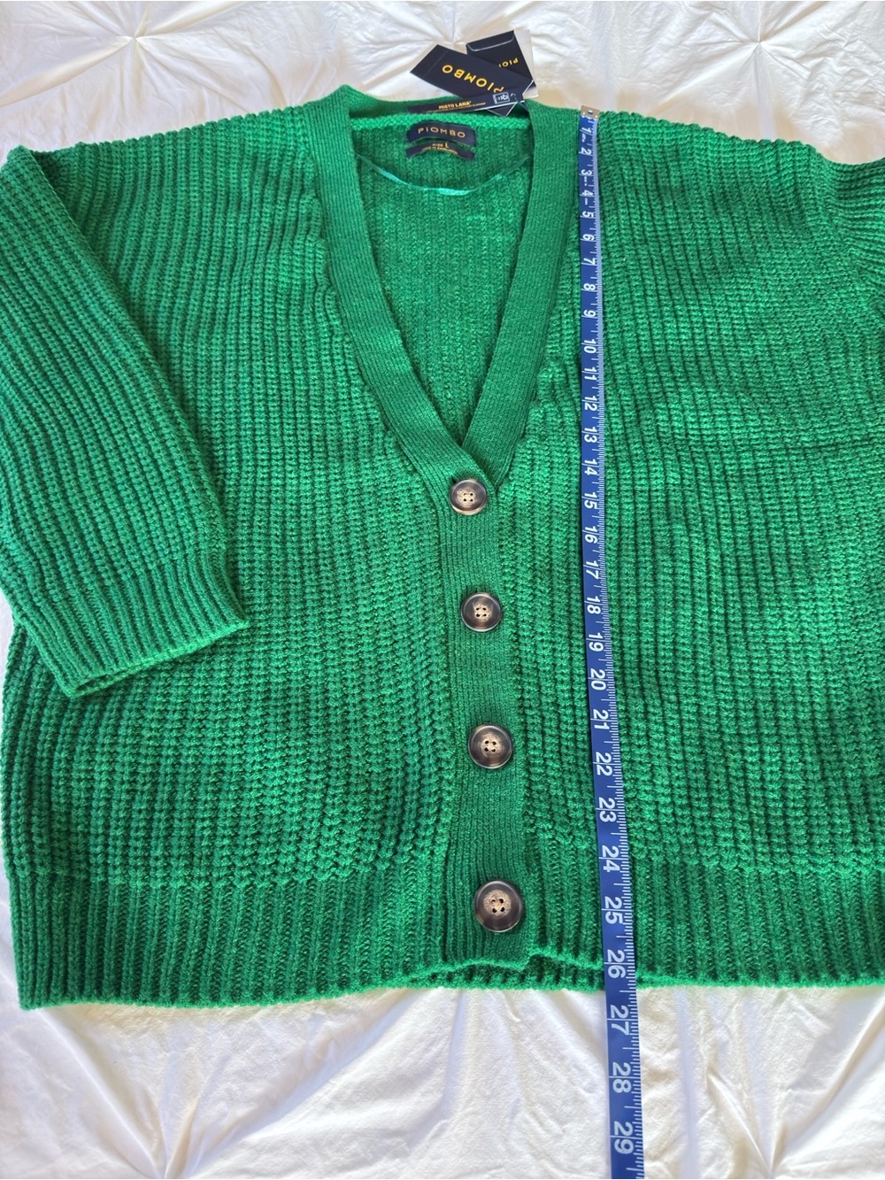 Piombo Green Oversized V-Neck Button Cardigan Sweater - Picture 9 of 9